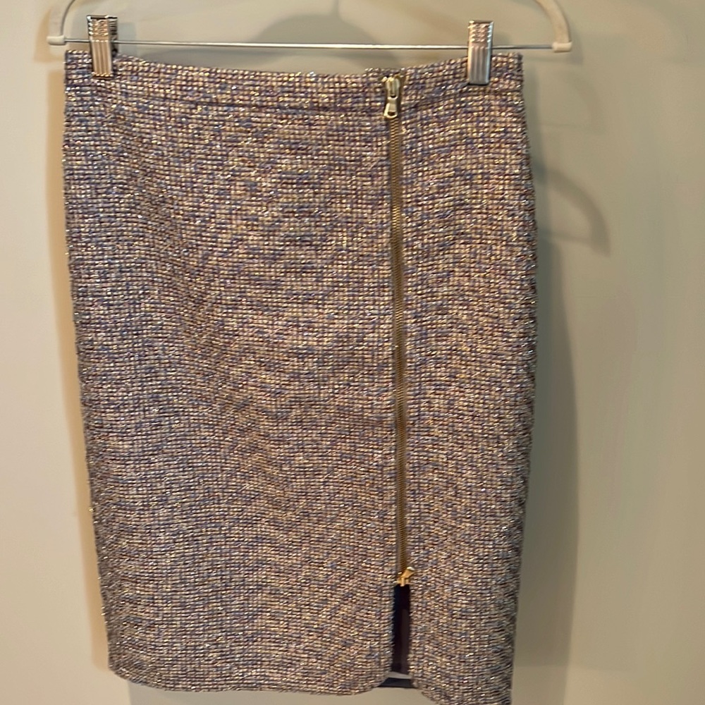 JCrew Pencil Skirt. Metallic, Multi Colored with side zipper.